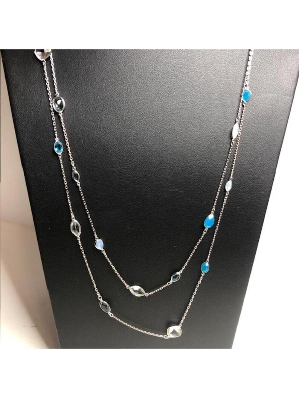 9247 Swarovski Silver tone Blue crystal Station Necklace 36 Inch Elegant - Picture 2 of 3